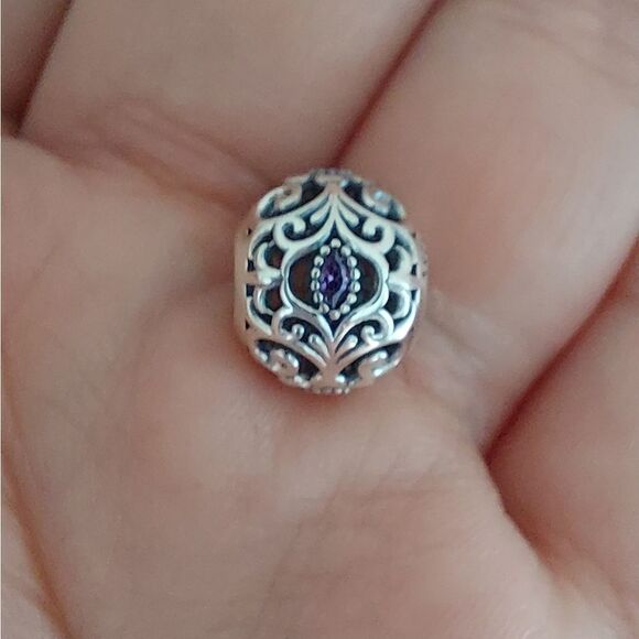 925 Silver Vintage Purple Flower Charm - Picture 7 of 10